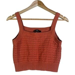 Lulus Knit Cropped Tank Top Square Neck Ribbed Orange Size S